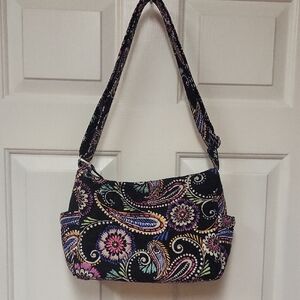 Vera Bradley Black and Pink Shoulder Bag with Vibrant Paisley Print